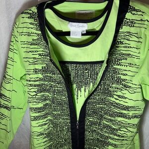 Green and Black Zip-Up Jacket and Tank Top